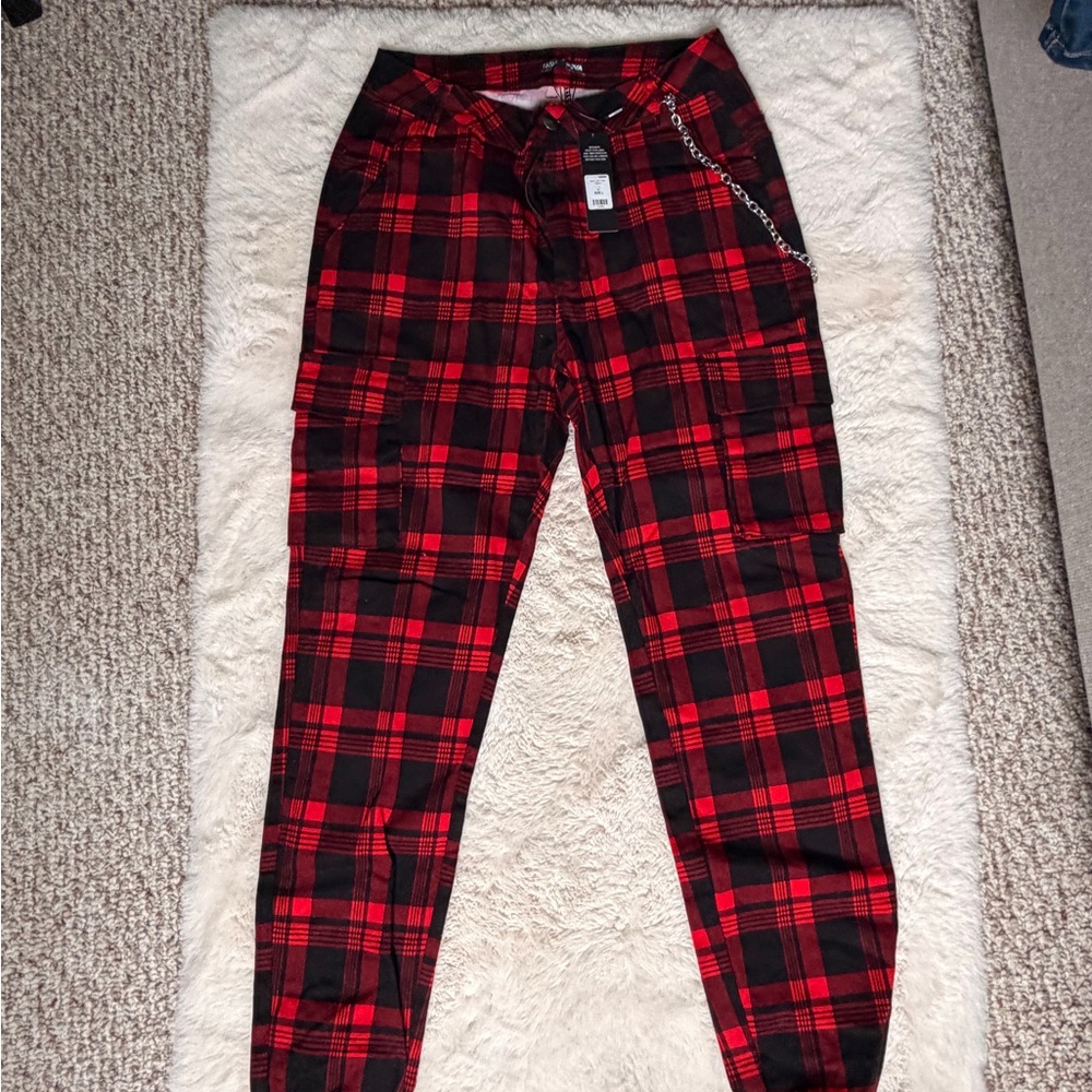 Fashion Nova Red and Black Plaid jogger Pants
